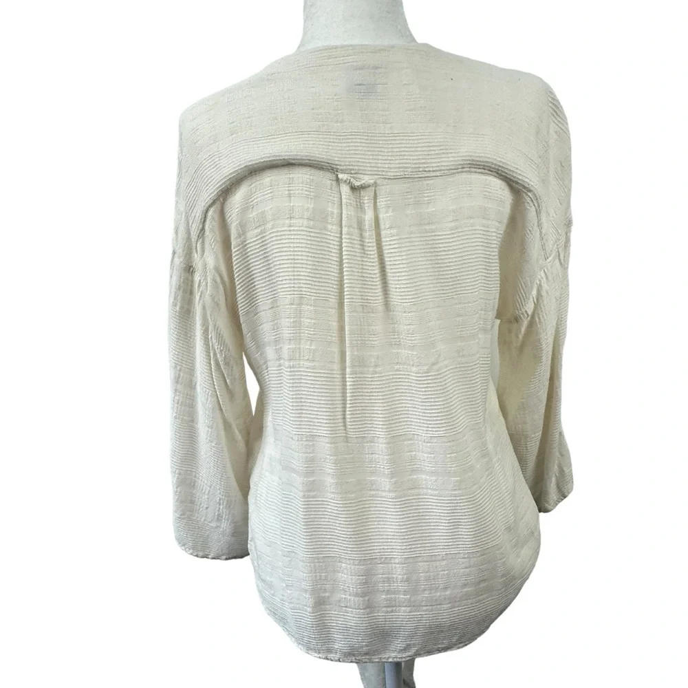 NSF Off‎ White X-Small P Long Sleeve Cardigan Wrap Top Textured Hook & Eye Tie
